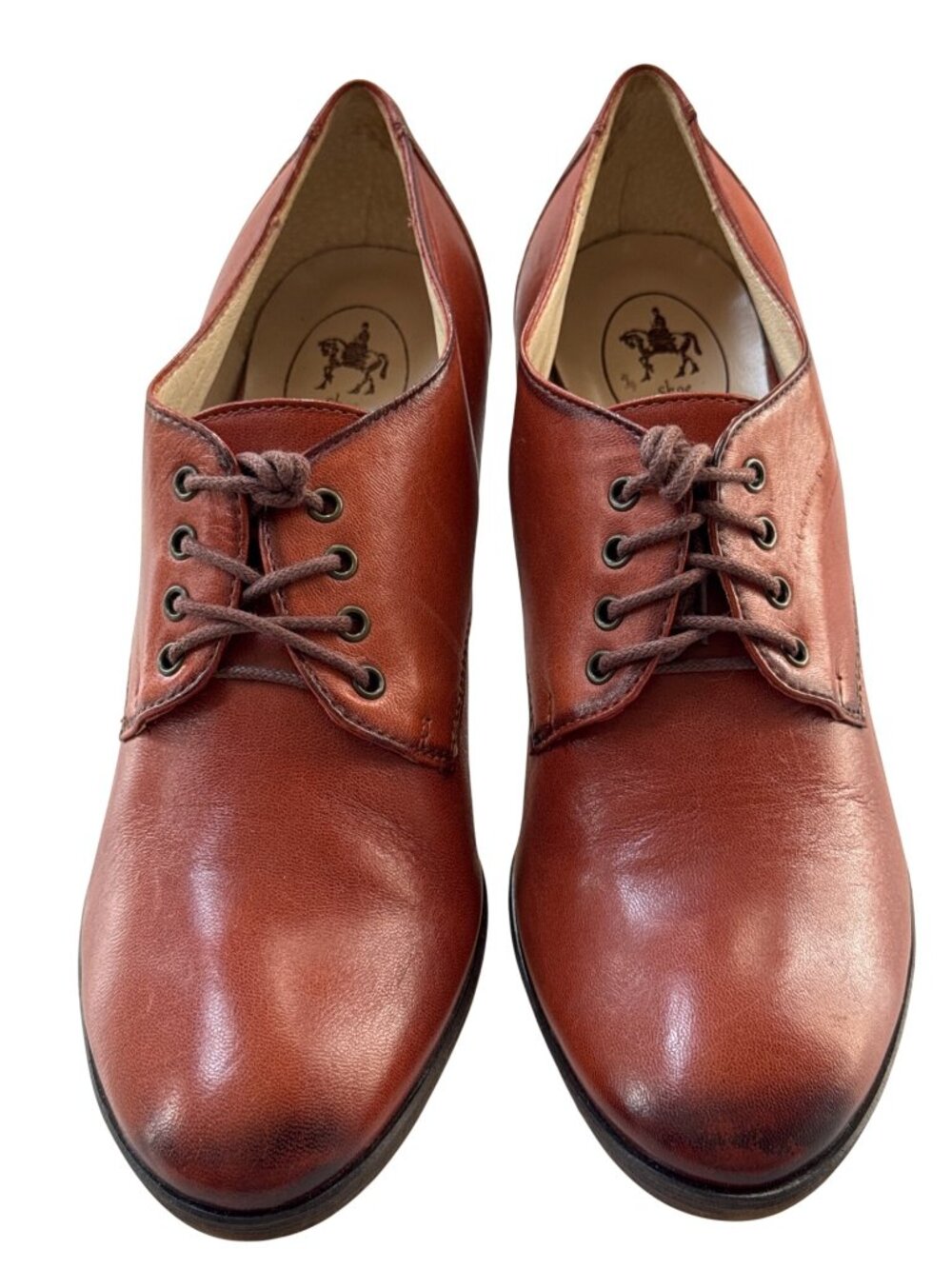 SHOE EMBASSY Women's Brown Leather Lace-Up Heeled Oxford Shoes Size 7.5 / 38 - Picture 5 of 12